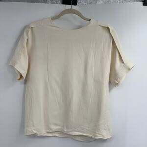 MSGM Blouse Top Womens Size 42 US 8 Cream Short Sleeve Boxy Fit Back Zip